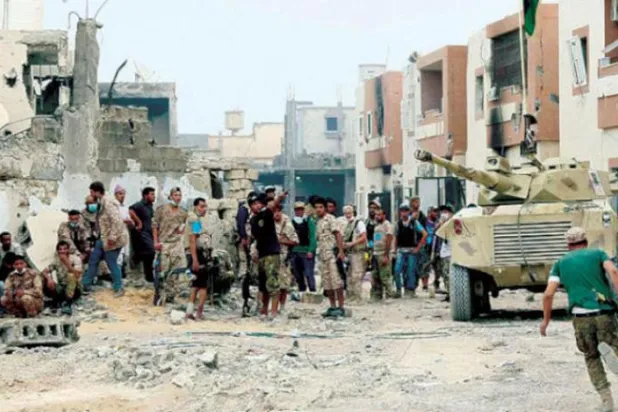 Libyan forces attack ISIS sites during the “Al-Bonyan Al-Marsous” operation in Sirte 2016. (Getty Images)