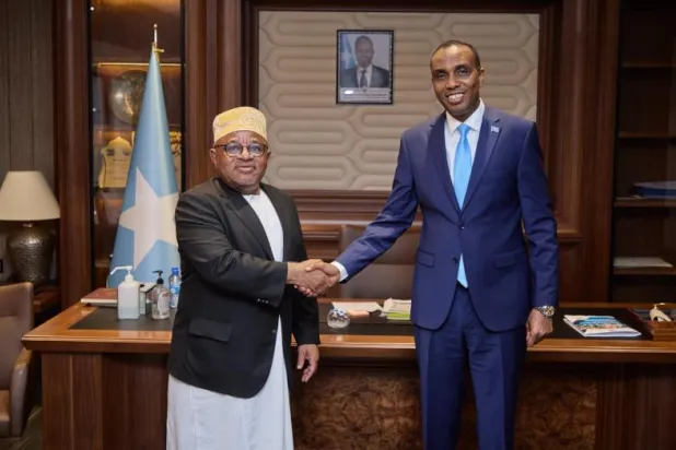 رئيس الحكومة الصومالية مجتمعاً مع المبعوث الخاص للاتحاد الأفريقي بالعاصمة مقديشو (الوكالة الصومالية)
