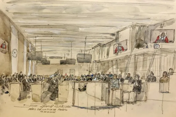 رسم للمحاكمة في هجوم نيس 2016 (أ.ف.ب)