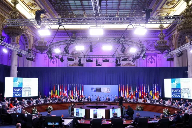 A general view of a session at the NATO Foreign Ministers’ meeting in Bucharest, Romania, on November 30, 2022. Reuters