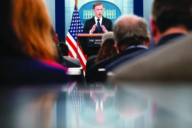 سوليفان خلال مؤتمر صحافي في البيت الأبيض الشهر الماضي (أ.ب)