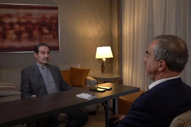 Salem al-Jomaili during his interview with Asharq Al-Awsat Editor-in-Chief Ghassan Charbel. 
