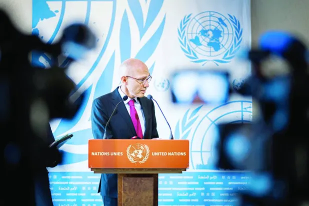 المفوّض السامي لحقوق الإنسان فولكر تورك يتحدث للصحافيين بجنيف في نوفمبر الماضي (أ.ف.ب)