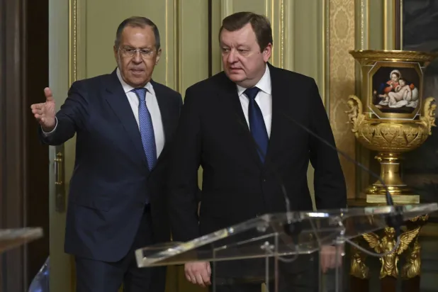 لافروف الأربعاء خلال مؤتمر صحافي مشترك مع نظيره البيلاروسي سيرغي آلينك (أ.ب)