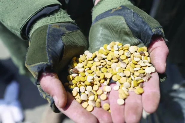 Captagon pills that were seized at the Iraqi-Syrian border on March 1. (AFP) 