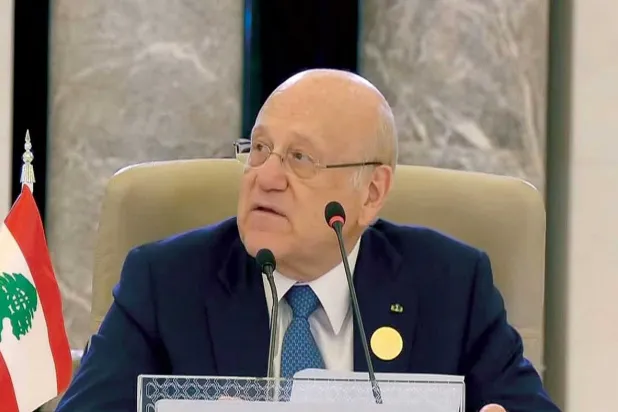 Lübnan Cumhurbaşkanı Mikati, Cidde’deki zirvede konuşma yaptı. (Lübnan Başbakanlık Ofisi)