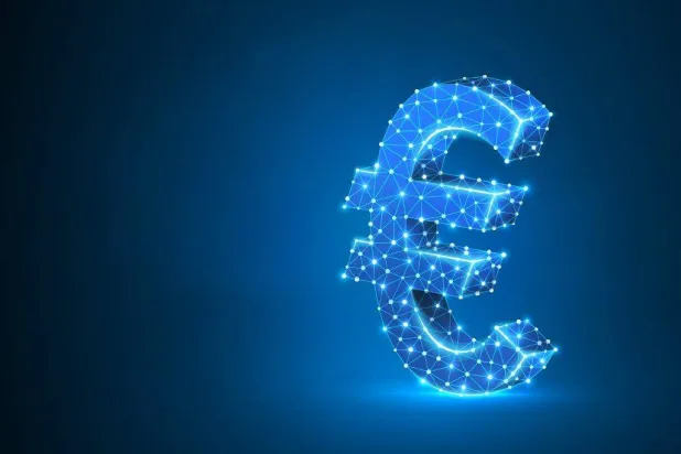 شعار عملة اليورو وقد بدت ذات أبعاد رقمية (موقع المفوضية الأوروبية)