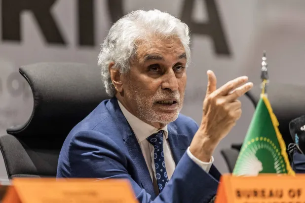  Mohamed El Hassan Ould Labat, spokesperson for the African Union, during a press conference in Addis Ababa on Wednesday (AFP)