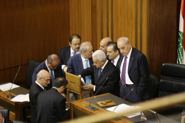 Speaker Nabih Berri during the tallying of votes during a past presidential elections session. (AFP) 