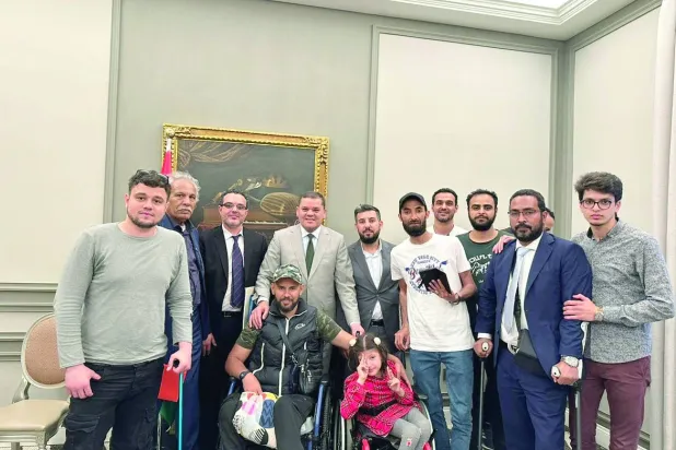 جانب من اجتماع الدبيبة مع الجرحى الليبيين في إيطاليا (حكومة الوحدة)