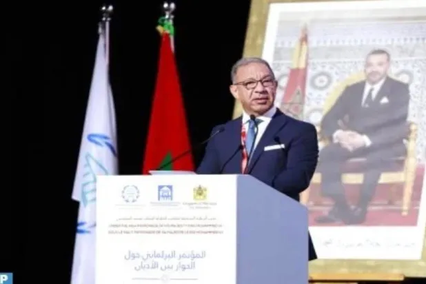 Parlamentolar Arası Birlik Başkanı Duarte Pacheco, Marakeş Dinler Arası Diyalog Konferansı’nda konuşuyor. (MAP)