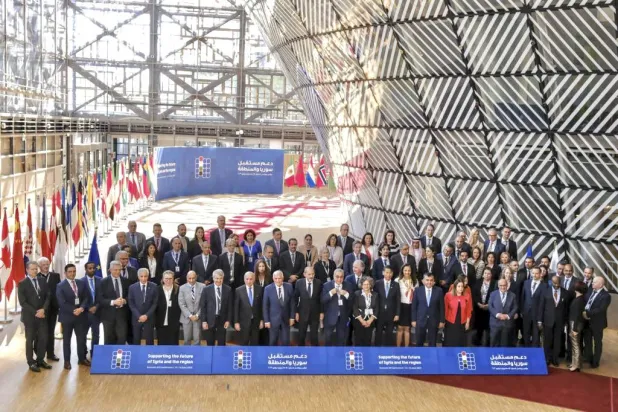 برسلز میں شام اور خطے کے مستقبل کی حمایت کے لیے ساتویں برسلز کانفرنس  کا منطر (الشرق الاوسط)