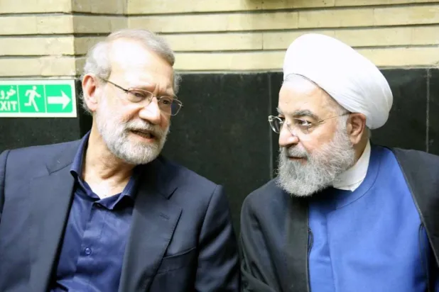 Former President Hassan Rouhani and his ally, former Speaker Ali Larijani, during an event in Tehran (Jamaran)

