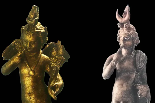 حربوقراط في تمثالين من قرية الفاو محفوظين في جامعة الملك سعود بالرياض