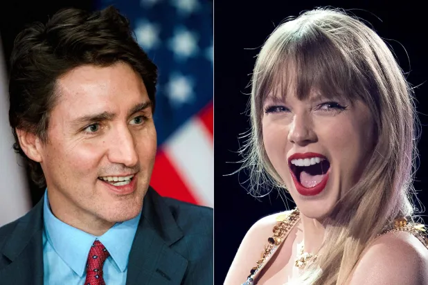 صورة مركبة تظهر رئيس الوزراء الكندي جاستن ترودو خلال مؤتمر صحافي في أوتاوا والمغنية الأميركية تايلور سويفت في تكساس (أ.ف.ب)