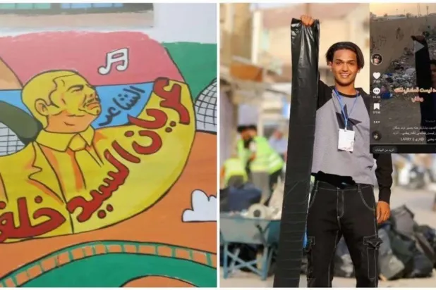 Twitter’dan Lari’nin bir fotoğrafı ve Saddam Hüseyin’e benzeyen şairin duvar resmi