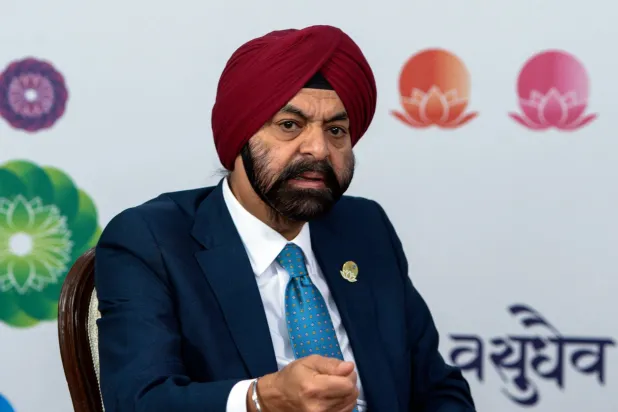 رئيس البنك الدولي أجاي بانغا خلال الاجتماع الوزاري لمجموعة العشرين بالهند يوم الثلاثاء (أ.ف.ب)