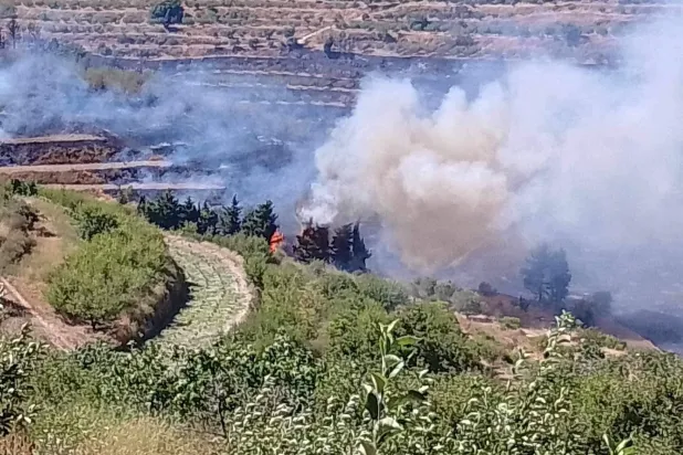 صورة لحريق الغابات في قرية المرانة بمحافظة حمص (رويترز)