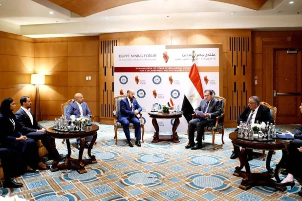 Egyptian Minister of Petroleum Tarek El-Molla during his meeting with the delegation of the Eurasian Resources Group specialized in mining. (Asharq Al-Awsat) 