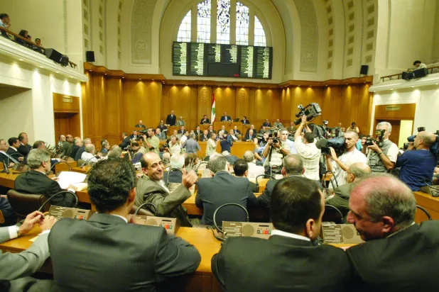 Lebanese lawmakers are seen at parliament during a session to extend the term of then President Emile Lahoud in 2004. (Getty Images) 