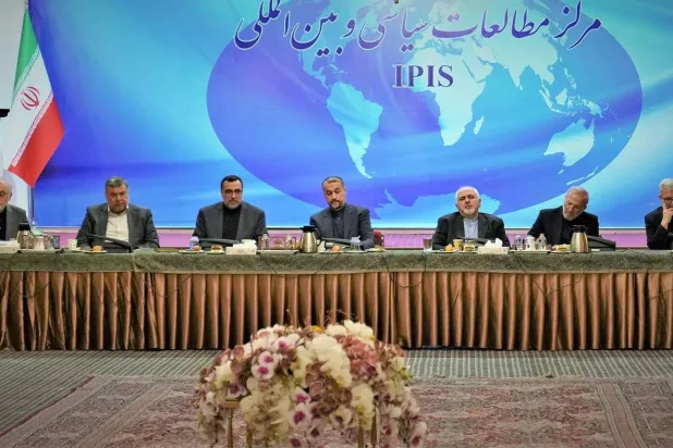 A consultative meeting, headed by Iranian Foreign Minister Hossein Amir-Abdollahian, held in Tehran last week. Former FM Ali Akbar Salehi is seen on the far left. (Iranian Foreign Ministry) 