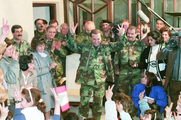 Michel Aoun is seen at the presidential palace in 1989. (Getty Images) 