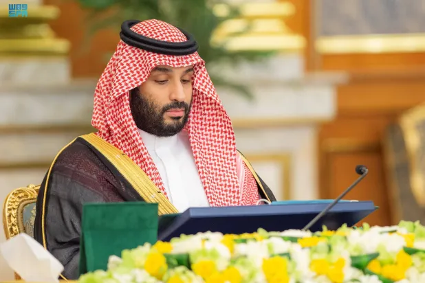 الأمير محمد بن سلمان ولي العهد رئيس مجلس الوزراء السعودي خلال ترؤسه الجلسة (واس)