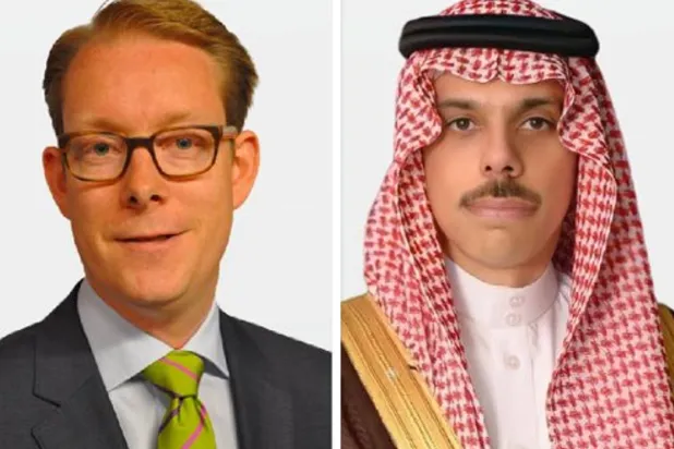 شہزادہ فیصل بن فرحان اور سویڈش وزیر توبیاس بلستروم (سعودی وزارت خارجہ)