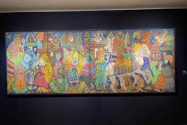 لوحة للفنانة المغربية فاطمة حسن الفروج بعنوان «يوم العيد» (الشرق الأوسط)