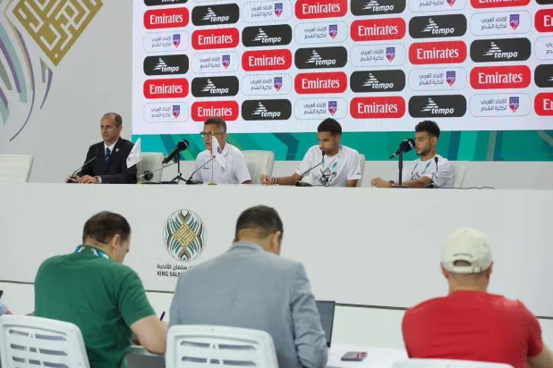 جانب من المؤتمر الصحافي لمباراة الزمالك المصري والشباب السعودي (الاتحاد العربي)