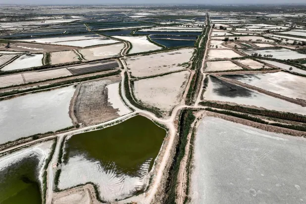 أحواض سمك تم تجفيفها في قرية البو مصطفى في الحلة وسط العراق (أ.ف.ب)