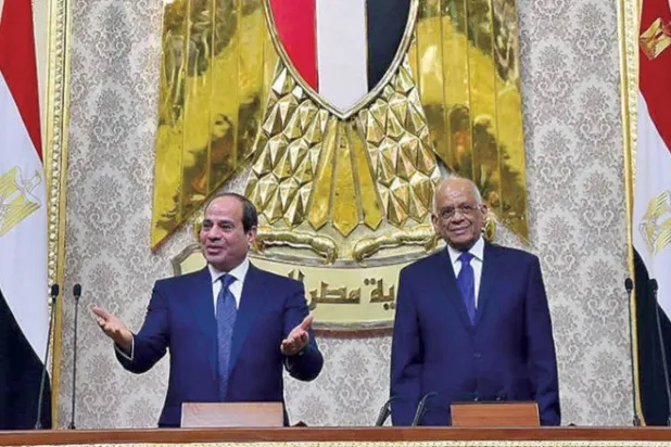 الرئيس المصري عبد الفتاح السيسي خلال جلسة أداء اليمين الدستورية لولاية ثانية في مقر البرلمان بالقاهرة يونيو (حزيران) 2018 (الرئاسة المصرية)