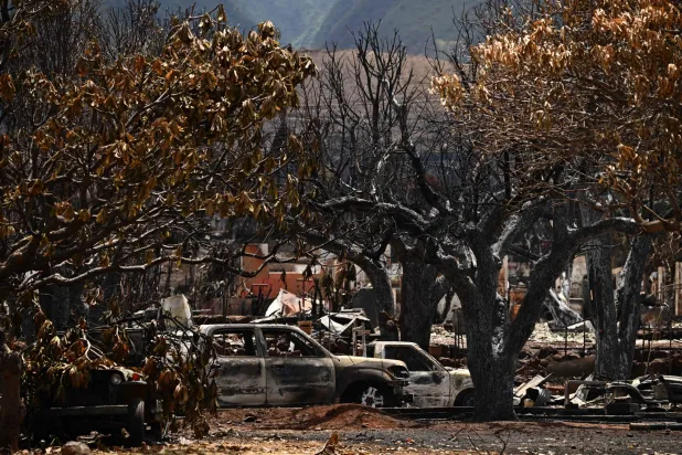 سيارات محترقة ومنازل مدمرة تظهر في أعقاب حرائق الغابات في ماوي بهاواي (أ.ف.ب)
