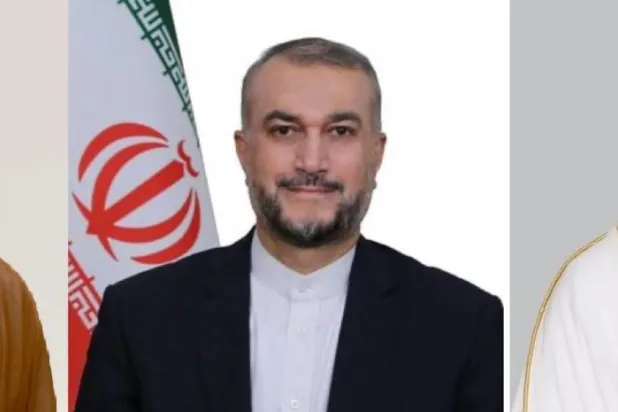 Katar Dışişleri Bakanı Şeyh Muhammed bin Abdurrahman Âl Sâni, İran Dışişleri Bakanı Hüseyin Emir Abdullahiyan ve Umman Dışişleri Bakanı Bedir el-Busaidi.