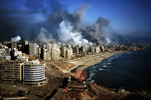 Smoke billows from strikes during the Israeli invasion of Beirut in 1982. (Getty Images)
