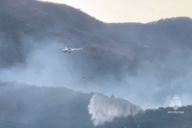 مروحية تلقي المياه على الغابات المشتعلة في جيلينجيك (رويترز)