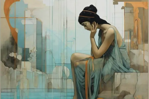 A painting from the "AI and Me" exhibition (Picasso Art Gallery).