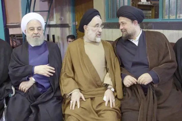 Former Reformist President Mohammad Khatami mediates between Hassan Khomeini and ex-President Hassan Rouhani in Tehran (Jamaran)