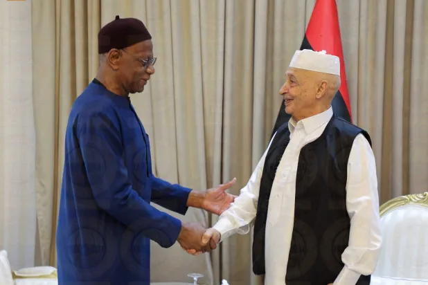 لقاء عقيلة صالح مع عبد الله باتيلي (المركز الإعلامي لرئيس مجلس النواب الليبي على «فيسبوك»)