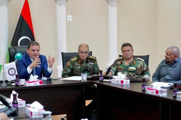 Dbeibah meets with security and military officials to follow up on the developments in Misrata. (Dbeibah's press office)