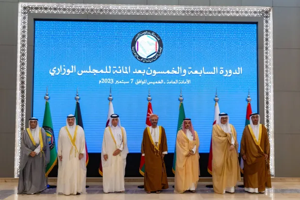 ریاض میں تعاون کونسل کے جنرل سیکرٹریٹ کے صدر دفتر میں خلیجی وزارتی اجلاس سے قبل ایک گروپ فوٹو (SPA)