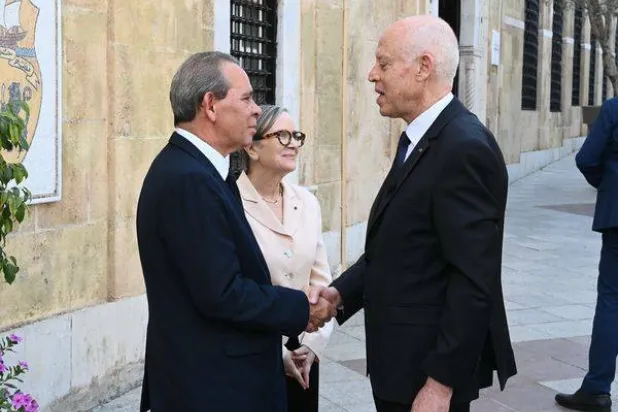 سعيد في حفل تنصيب الحشاني (رئاسة الحكومة التونسية)