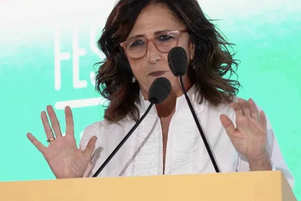 Marianne Khoury, GFF artistic director, speaks during the press
event. (El Gouna Film Festival).