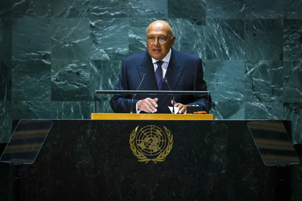 وزير الخارجية المصري سامح شكري يتحدث أمام الجمعية العامة للأمم المتحدة (إ.ب.أ)