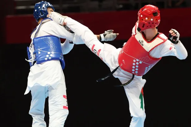 الأردني زيد الحلواني خلال المواجهة التي ظفر من خلالها بالبرونزية (الأولمبية الأردنية)