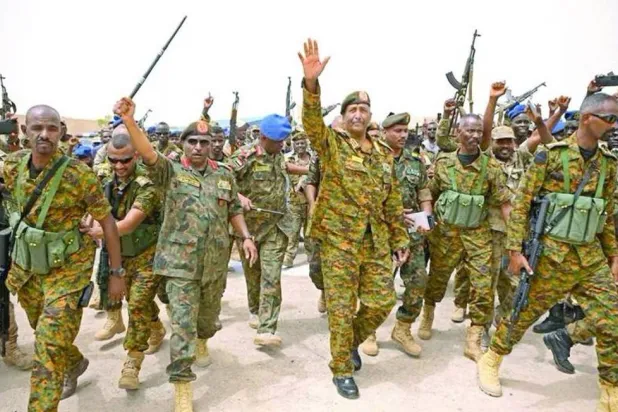 Sudanese army chief Gen Abdel Fattah al-Burhan at the Flamingo Marine Base in Port Sudan in August. (AFP) 