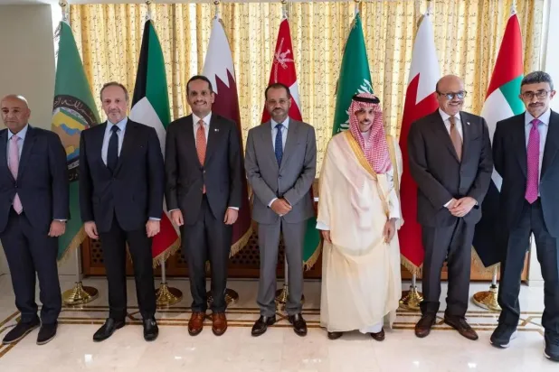 وزراء خارجية دول الخليج وأمين عام مجلس التعاون خلال اجتماعهم على هامش الجمعية العامة للأمم المتحدة الأخير في نيويورك (الشرق الأوسط)