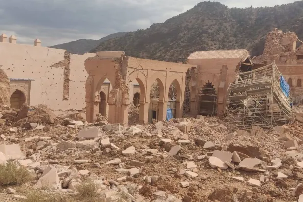 دمار كبير أصاب «مسجد تينمل» التاريخي بفعل الزلزال (الشرق الأوسط)