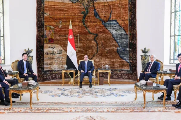 الرئيس المصري خلال لقاء (الاثنين) في القاهرة مع رئيس «الجمعية الوطنية» بكوريا الجنوبية بحضور مسؤولين من البلدين (الرئاسة المصرية)