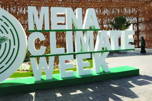 مشرق وسطیٰ اور شمالی افریقہ میں کلائمیٹ ویک کانفرنس میں داخلے کا گیٹ، یہ کانفرنس اقوام متحدہ کے زیر اہتمام سعودی دارالحکومت ریاض کی میزبانی میں منعقد کی گئی (اے ایف پی)